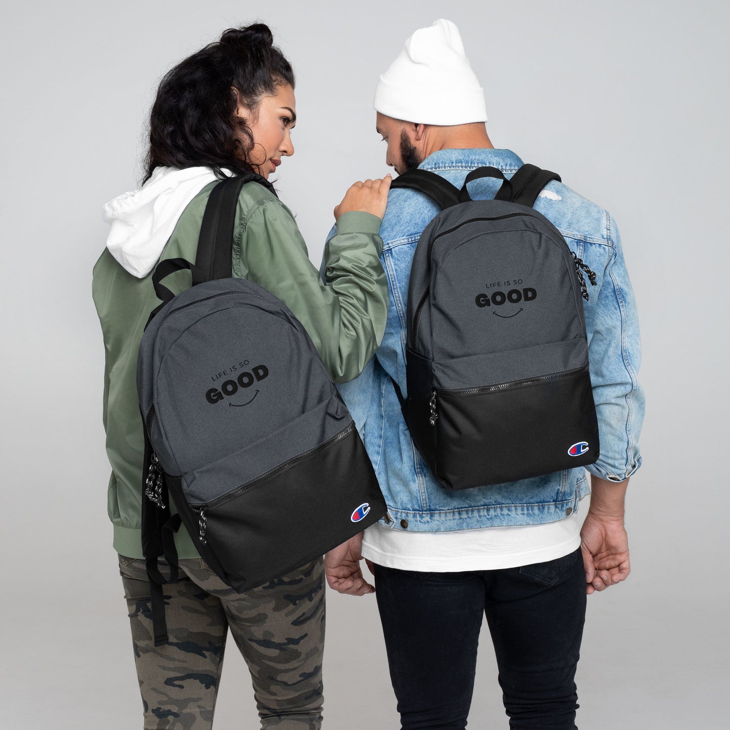LIFE IS SO GOOD Embroidered Champion Backpack