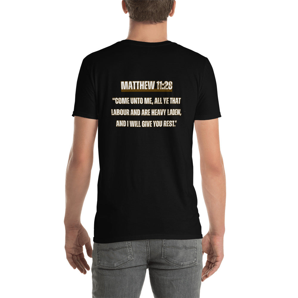 REACH UP "Matthew 11:28" Short-Sleeve Unisex Cotton T-Shirt
