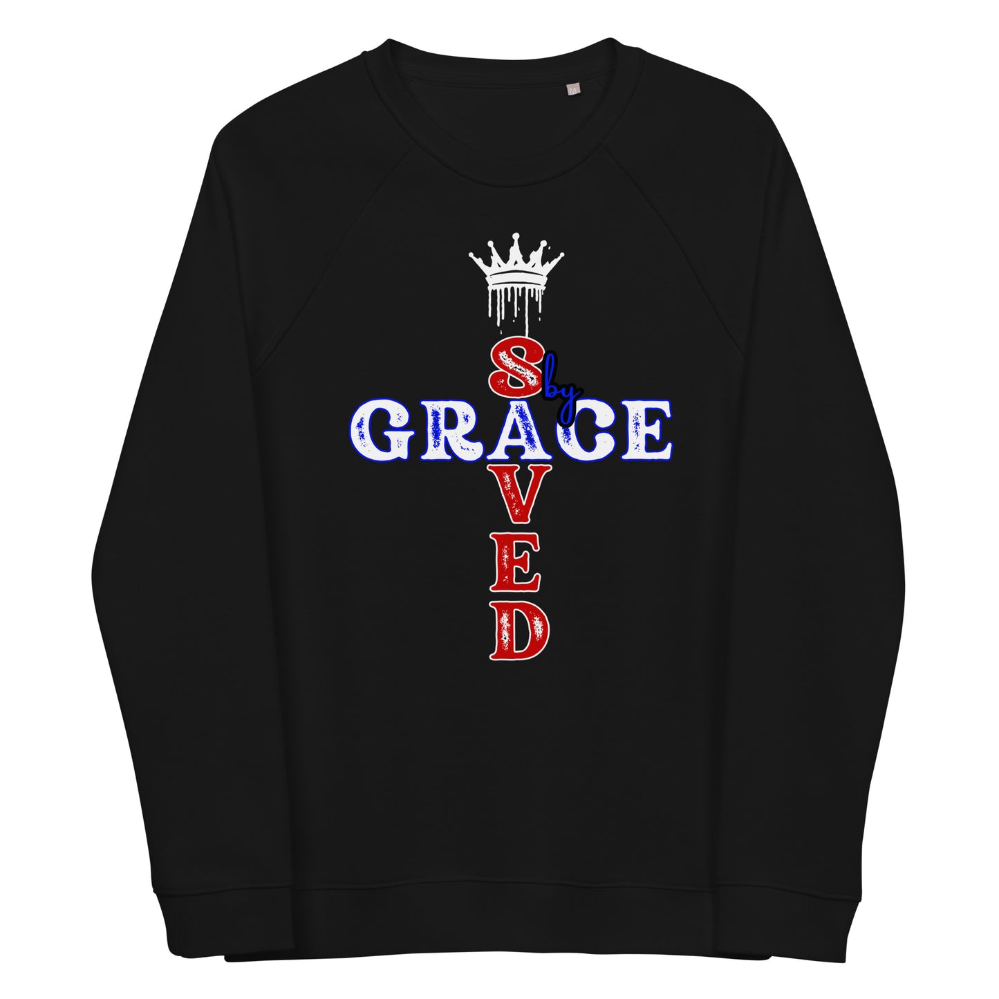 Saved by Grace Unisex organic raglan graphic sweatshirt