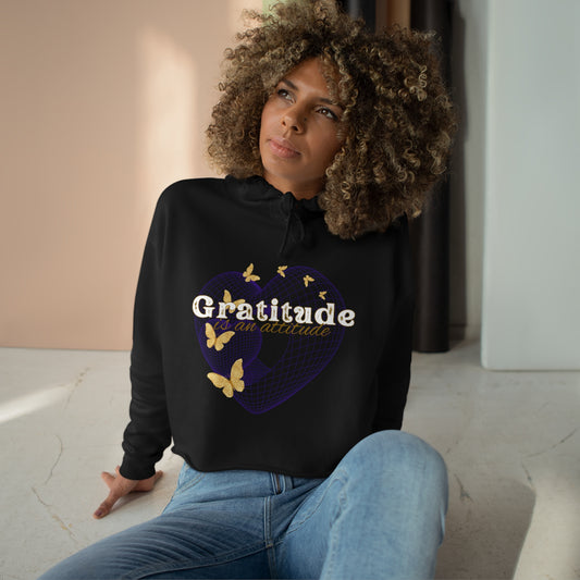 GRATITUDE is an attitude - Cotton Crop Top Hoodie Sweatshirt