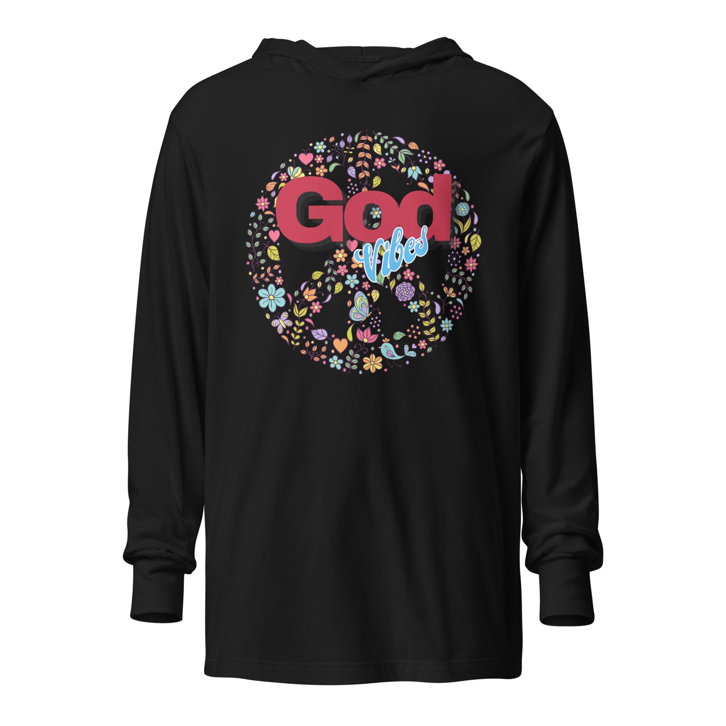 "GOD Vibes" Hooded long-sleeve graphic t-shirt