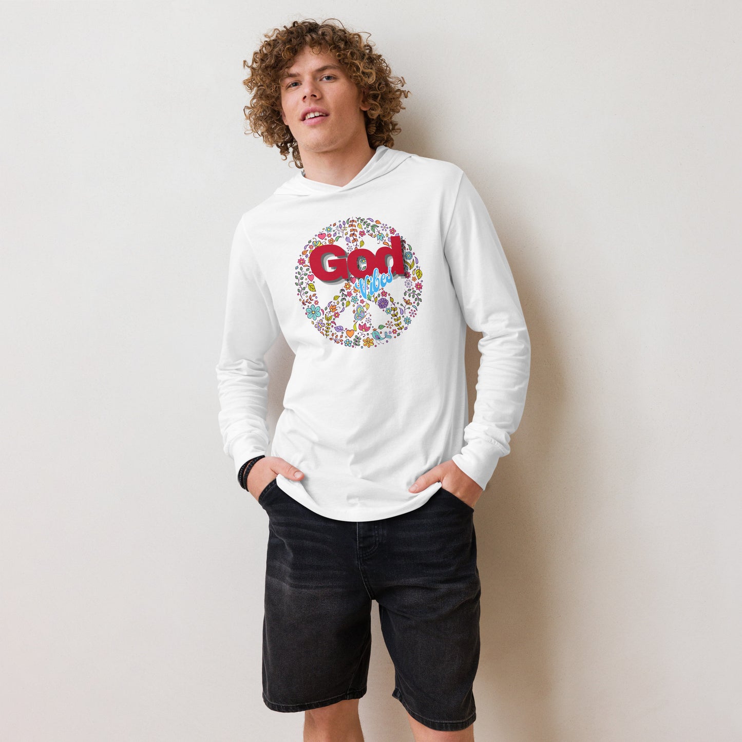 "GOD Vibes" Hooded long-sleeve graphic t-shirt